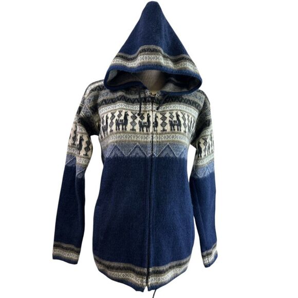 Kuri Artesanias Alpaca Wool Hoodie Sweater Llama Womens Sz M Zip Up Ecuador - Picture 1 of 12